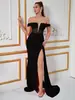 Vestido de Noche: Vestido de noche europeo y americano transfronterizo de terciopelo con lentejuelas, patchwork, sin hombros, con abertura alta y falda larga ajustada