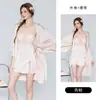 Rosa Encaje Dulce Malla Floral Con Acolchado Con Aros Fruncido Tirantes de Satén Bata de Noche Conjunto para el Hogar de Mujer 3452