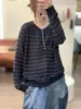 Camisa de punto informal versátil de manga larga a rayas de lino y lyocell, estilo nuevo para la primavera de 2026, holgada, para mujer
