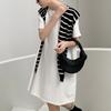 Vestido Preto de Algodão Puro de Alta Qualidade para Mulheres Petite, Novo Estilo Verão 2026, Levemente Plus Size, Comprimento Médio, Vestido Camiseta de Manga Curta