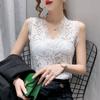 Gongyu Weng Chunxia - Nueva camiseta sin mangas de encaje para mujer, camisola pequeña de encaje hueco sexy, top de malla que combina con todo