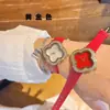 Novo mostrador de concha de trevo de quatro folhas totalmente cravejado de diamantes, pulseira de couro para senhora, relógio de pulso de quartzo com três ponteiros, cor dourada, atacado