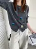 Suéter de Lana Puyuan 100% Puro para Mujer Cárdigan de Cuello Redondo Bordado de Dibujos Animados Suéter de Punto Casual con Botones Fábrica de Origen