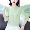 Linda Blusa de Chiffon para Mulheres, Novo Estilo de Verão, Elegante e Rejuvenescedora, Emagrecimento, Blusa de Manga Três Quartos, Camisa para Mãe de Meia-Idade