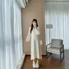 Vestido de Tricô Longo com Manga Longa Afinando Outono Inverno Novo Toque de Luxo Camada Base Longa Roupa Íntima Vestido de Lã Saia Longa Feminina