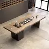 Conjunto de Mesa de Chá e Cadeiras de Madeira Maciça Restaurante Escritório Sala de Estar Chaleira Elétrica Integrada Embutida Tampo da Mesa de Chá Varanda