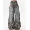 Calça jeans larga de camuflagem com estampa de estrela, estilo retrô de rua americano, unissex, corte solto, efeito emagrecedor, perna reta, calça comprida