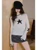 Suéter Yinhe de Contraste Blanco y Negro con Jacquard de Pentagrama, Mangas de Campana, Ceñido a la Cintura, Único, Hermoso, Rejuvenecedor, Adelgazante para Mujer