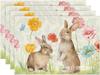 2025 Mantel Individual de Pascua de Venta Caliente Transfronterizo Tela Lino Estampado Huevo Conejo Mantel Vajilla Aislamiento Térmico