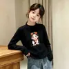 Camada Base Térmica Feminina com Interior Aconchegante Penteado Camiseta de Manga Longa com Gola Redonda Infantil Estilo Novo Outono Inverno Top Casual Versátil