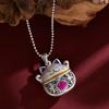 Nuevo Colgante de Gato de la Suerte Esmaltado Retro, Adorno de Gato Campanilla con Carácter de Fortuna de Resina Moderno y Único, Accesorios al por Mayor