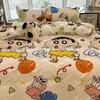 Juego de Sábanas de Cuatro Piezas, Juego de Tres Piezas para Dormitorio de Estudiante Individual de Invierno, Funda de Edredón Cepillada, Ropa de Cama de Dibujos Animados