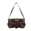 2026 Nova Textura Tendência Garota Picante Bolsa de Mão Rebites Estampa de Leopardo Design de Personalidade Bolsa de Ombro para Motociclista Transversal Sob o Braço Bolsa Feminina