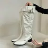 Nuevas botas de moda 2026 con tacón grueso, punta fina francesa, estilo western cowboy para mujer, botas de caña alta apiladas