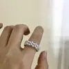 Anel de Cristal Ondulado Transparente Multicamadas Vintage Estilo Francês, Anel Aberto Ajustável, Anel Exquisito para Dedo Indicador para Mulheres