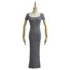 Spice Girls en Ropa de Mujer 2023 Primavera y Verano Nuevo Estilo Europeo y Americano Ajustado Elástico Cuello Cuadrado Grande Vestido de Manga Corta
