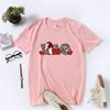 Dia dos Namorados T-Shirt Spot Short-sleeved Cotton Mulheres Grande Tamanho Leopard Print LOVE Old Dwarves LOVE Print Penteado Algodão Roupas de Verão