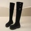 Botas de moda tendencia 2026 con suelas gruesas, estilo coreano, dos hebillas de cinturón, botas largas hasta la rodilla, efecto adelgazante, para mujer, plegables