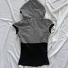 Verano Europeo y Americano Transfronterizo Nueva Moda Versátil Y2K Estilo Básico Holgado Ins Cremallera Con Capucha Sin Mangas Rayado Al Por Mayor