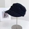 Estilo Relajado Gorra de Lino Mezcla para Viajar a Caballo para Mujer, Gorra de Béisbol con Protección Solar de Verano, Gorra de Boina Artística con Pliegues y Rayas