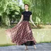 26 Falda Nueva Estilo Bohemio Resort Primavera/Verano Estampado de Lunares Cuadros Diagonales Línea A Dobladillo Amplio para Mujer
