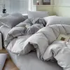 Juego de Cuatro Piezas de Algodón 100% Teñido en Hilo Lavado, Algodón Puro, Sin Estampar, Productos de Calidad Suministrados de Fábrica, Funda Nórdica, Ropa de Cama Estilo Japonés, Sábana Ajustable al por Mayor