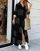 2026 Nueva Camisa Casual Estilo Resort Estampada en 3D Vestido Largo para Mujer, Vestido Suelto de Verano con Abertura, Elegante y Adelgazante