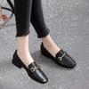 Jin Bukang Mocassins de couro macio sem cadarço primavera e outono estilo britânico sapatos de camada única sapatos de couro com bico quadrado salto médio grosso