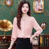 Camisa Nueva de Tres Cuartos para Mujer Primavera y Verano, Lujo Ligero, Gama Alta, Moderna y Elegante, Camisa con Cuello mao en Forma de Oreja, Top Bordado