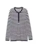 Para Comércio Exterior Transfronteiriço Europeu e Americano Roupas Femininas Aliexpress Mais Vendidas Verão Retrô Versátil Camisa de Tricô com Gola Henley Listrada em Preto e Branco