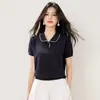 Foto Real de la Nueva Colección de Punto Primavera-Verano para Mujer, Manga Corta, Estilo Chanel, Bloques de Color, Cuello Peter Pan, Cuello Polo, Estilo Coreano, Talla Corta y Petite para Mujer