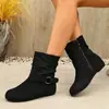 Botas Martin vintage transfronterizas, talla grande, gamuza, suela plana, hebilla de cinturón, estilo nuevo, cierre lateral, punta redonda, botas de moda, venta al por mayor