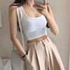 Regata de Algodão Feminina Verão Roupa Íntima Curta Expondo o Umbigo Tamanho Grande Pequeno Suspbottom Sem Mangas Plus Gorda Sem Costas Base Sem Mangas Top Externo