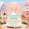 Caja de Música Bola de Cristal Congelada de Unicornio Nieve Moca Niña Adornos de Escritorio para el Hogar Regalo