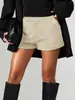 Pantalones cortos retro de gamuza populares transfronterizos europeos y americanos para mujer, de cintura alta, diseño plisado, pantalones cortos ajustados casuales con estilo y bolsillos