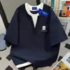 Nova Camiseta de Manga Curta com Estampa de Cachorro Estilo Americano para Mulheres, Conjunto de Duas Peças de Verão Cinza Claro Versátil com Patchwork