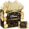 Bolsa de Regalo para Jubilación con Papel de Seda a Juego Grande Platino Empaque Feliz Jubilación Bolsa de Regalo y Tarjeta de Felicitación para Hombres y Mujeres Oficina