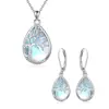 Pendientes Collar de Piedra Lunar Amazon Cross-Border Pendientes Europeos y Americanos de Lujo Ligero Gama Alta Corazón Árbol de la Vida para Mujeres