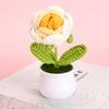 Tecelagem de rosas em vasos, plantas acabadas, presente para o Dia dos Professores, Dia dos Namorados, flor artificial, bonsai, lã, enfeites de flores de rosas tricotadas