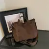 Bolsa transversal e de mão dupla em veludo e lona estilo japonês, cor sólida, bolsa de ombro de tecido prática e fashion para estudantes no outono e inverno