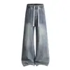 Jeans de Calle Americanos Desgastados con Cordón y Cintura Elástica para Hombre y Mujer, Estilo Otoño 2026, Modernos, Holgados, Pierna Recta, Versátiles, Pantalones Largos