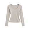 Camiseta de Manga Larga Ajustada Sexy con Cuello en U y Cintura de Reloj para Mujer 2025 Nuevo Otoño Camiseta Base Sexy Ins