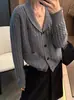Cárdigan de Punto Trenzado con Bordado de Caballo Pequeño Estilo Old Money para Mujer, Otoño/Invierno 2026, Top con Cuello Solapa, Abrigo Holgado Adelgazante