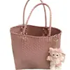 Bolso Tejido Hecho a Mano de Gran Capacidad Estilo Japonés Nuevo de Verano para Mujer, Bolso de Hombro Tote, Bolso Tote para Viajar Estilo Cesta