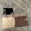 852# Camisola Retro Estilo Dulce y Picante Americano Estampado de Leopardo Costuras de Hilo Algodón Corte Delgado Top Delgado para Mujer Taza Fija