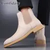 Botas masculinas de couro transfronteiriças, botins de camurça para comércio exterior, botas Chelsea, tamanho grande, disponíveis na Temu