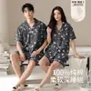 Pijama de verano para pareja, algodón puro con copas, cárdigan de manga corta y shorts, ropa de casa estilo coreano con dibujos para mujer, conjunto para hombre