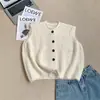 Colete preto estiloso e atmosférico com botões, vibe casual, gola redonda, adequado para sobreposição, novo colete feminino versátil macio e aconchegante para outono-inverno