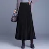 Saia plissada de lã da moda para mulheres, novo estilo outono e inverno 2026, saia longa de cintura alta elástica, elegante e com bom caimento, saia de barra larga, moderna