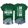 Amazon Ebay Site Independente Moda Estampada na Frente e nas Costas Camiseta Feminina para Mãe Idosa 2027 Manga Curta Decote V Camada Base